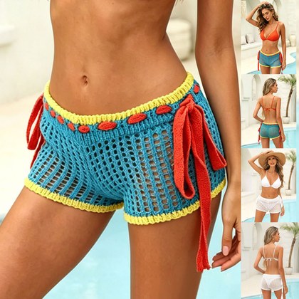 2026 New Cross-Border Drawstring Swim Shorts, Hollow Out Beach Pants, Stylish Cover Up Shorts For Sexy Bikini