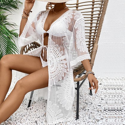 New Women Lace Embroidery Kimono Cardigan, Open Front Beach Cover Up, Bikini Swimwear Outerwear, Hot Selling Summer Beach Outfit For Amazon Wholesal…