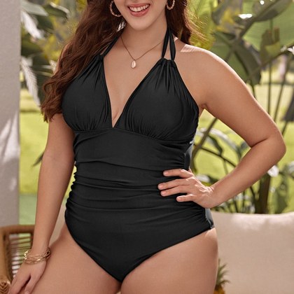 New Arrival Womens Plus-size Halter-neck Solid-color Sexy Bodycon Swimsuit