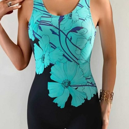One-piece Floral-print Body-hugging Sexy Swimsuit European And American Style