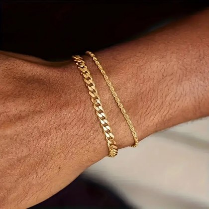 Minimalist Cable-Link Cuban-Chain Bracelet Two-Piece Set