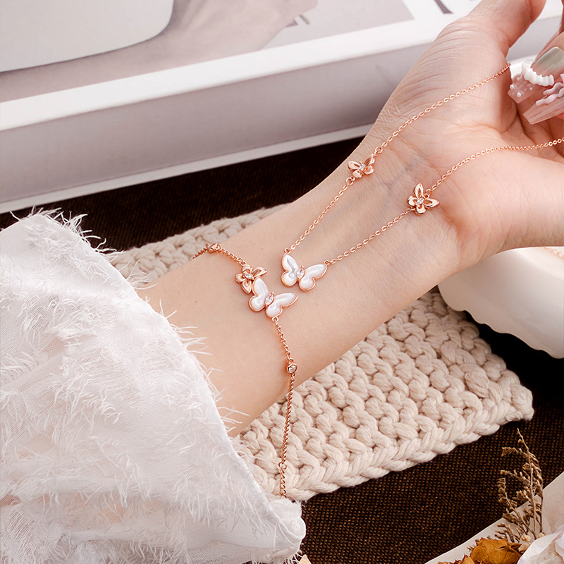 S925 Silver-plated Rose Gold White Mother-of-pearl Butterfly Bracelet