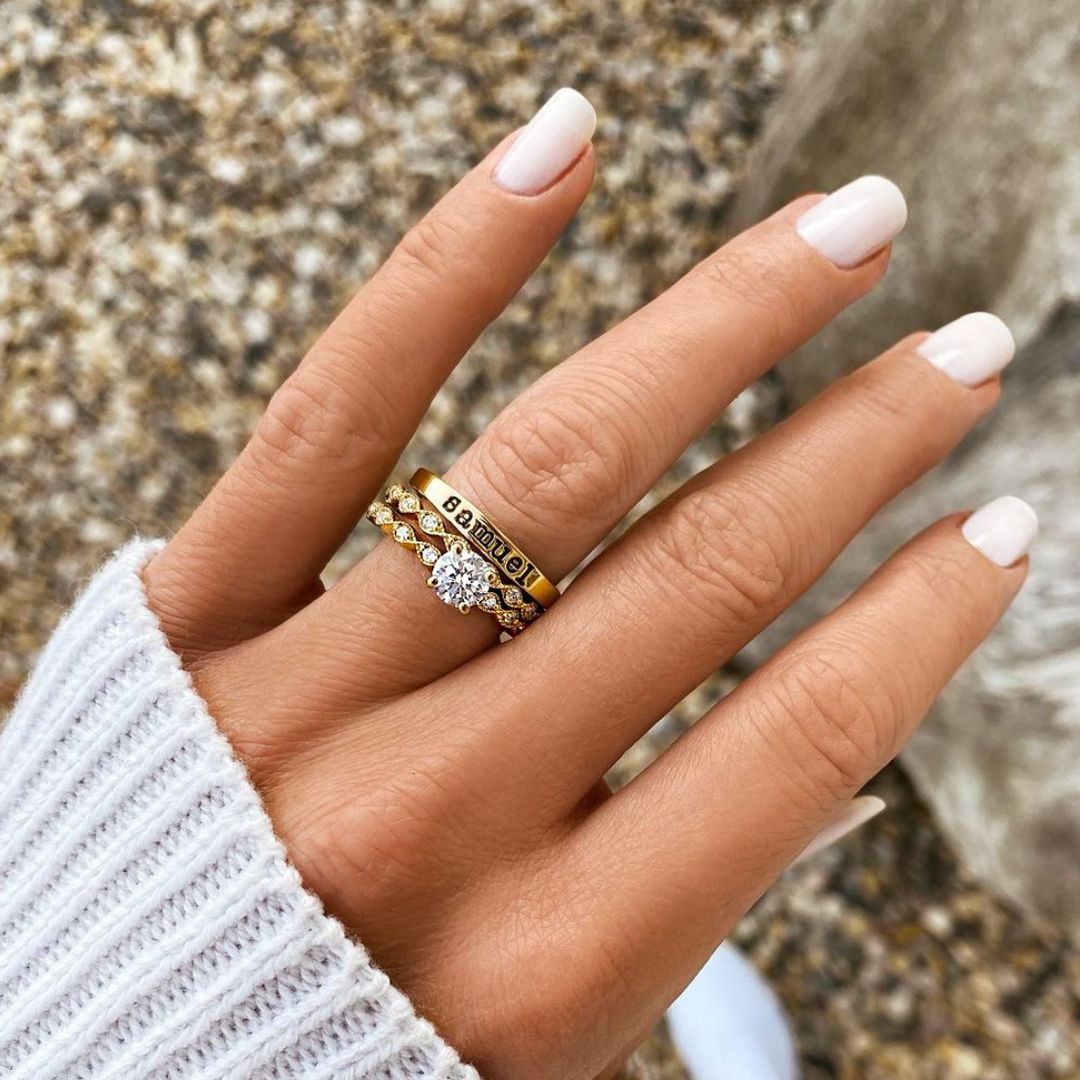 Diamond-encrusted Combination Ring With Three Stacked