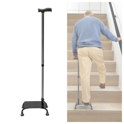 Large Pedal Stairs Cane Half Step Height Adjustable 2-in-1 Non-slip Walking Stick for Elderly