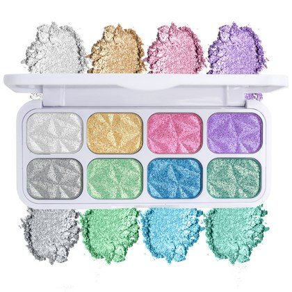 8 Colors Macaron Chameleon Eye Shadow Plate,Shimmer, Glitter, Iridescent Multichrome Holographic Eyeshadow For Face & Cheek, Purple Rainbow Highligh…