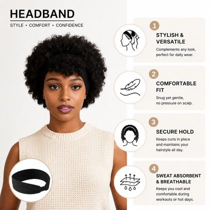 Natural Black Short Afro Kinky Curly Wig WithAttachedHeadbands Glueless Synthetic Wear And Go ForBlackWomen Fluffy Bouncy Afro Wigs