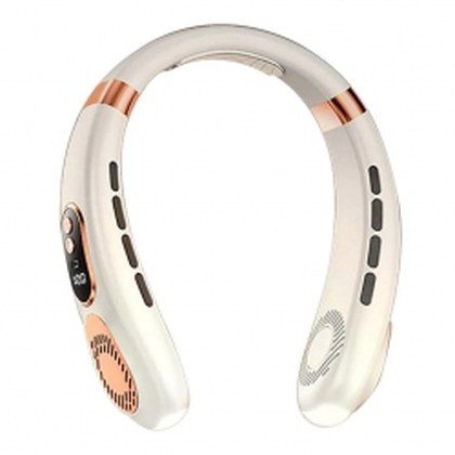 5 Speed Neck Fan Bladeless Hanging Air Cooler LED USB Rechargeable Lazy Neckband  White