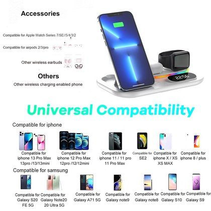 Wireless Charging Station 4 In1 Fast Charging Station Wireless Charger Stand Compatible For IPhone 13 12 3 2 Pro IWatch 7 6 5 SE 4 3 2 1 For Samsung…