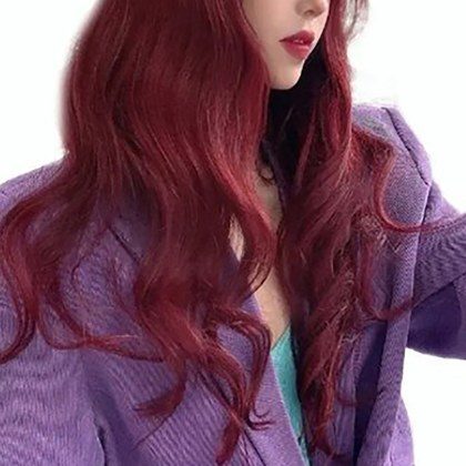 Long Wave Wig Cosplay Synthetic Hair With See Through Bangs For Women Dating Daily Use Wine Red
