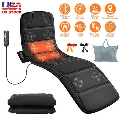 Vibration Massage Mat With Heat Full Body Massage Mattress Pad Electric Heated Massager With 10 Motors 9 Modes 9 Intensities 3 Heating Levels 3 Time…