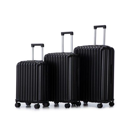 20  24  28  3 Pcs Set In ABS Spinner Wheel Luggage, Carry On Suitcase, With Cup Holder & USB Port & Phone Holder  Black
