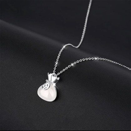 S999 Sterling Silver Fortune Bag Necklace For Women, Chinese Style Chalcedony Clavicle Chain, Luxury Unique Versatile Jewelry