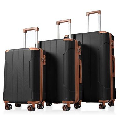 Luggage Sets 3 Piece, Expandable Hard Shell ABS Suitcases With Double Spinner, Travel Luggage Set With TSA Lock  20 24 28inch, Black Brown