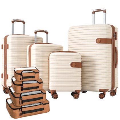 4 Piece Luggage Set Suitcase Set, ABS Hard Shell Lightweight Expandable Travel Luggage With 4 Packing Cubes, TSA Lock, Spinner Wheels For Men Women …