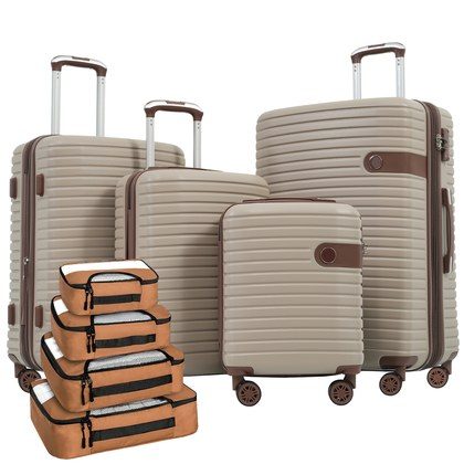 4 Piece Luggage Set Suitcase Set, ABS Hard Shell Lightweight Expandable Travel Luggage With 4 Packing Cubes, TSA Lock, Spinner Wheels For Men Women …