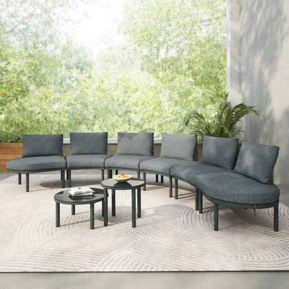 TOPMAX 8-Piece Patio Sofa Furniture Set, Half Moon Outdoor Sectional Sofa With 2 High-Low Coffee Tables, PE Wicker Rattan, Tempered Glass, 6 Pillows…
