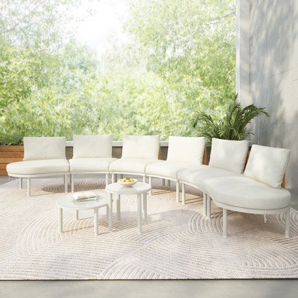 TOPMAX 8-Piece Patio Sofa Furniture Set, Half Moon Outdoor Sectional Sofa With 2 High-Low Coffee Tables, PE Wicker Rattan, Tempered Glass, 6 Pillows…