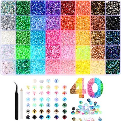 Upgraded Resin Jelly Rhinestone Decor Set, 40 Colors & 36,000 Pieces Flatback Rhinestones, Comes With Rhinestone Pickup Pen & Tweezers. DIY Accessor…