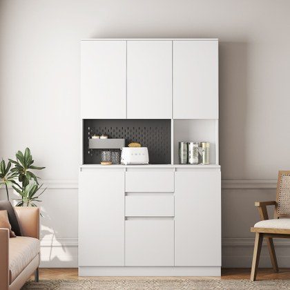 74 Inch Kitchen Pantry Cabinet With Charging Station,Freestanding Buffet Cupboards Sideboard With Drawer,Modern Pantry Cabinet With Microwave Stand …