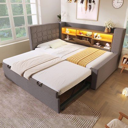 Daybed Upholstered Bed 90 X 190 Cm, 3FT Single Sofa Bed With Storage, USB &Type-C Charging Station, Pull Out Trundle For Living Room And Bedroom, Li…