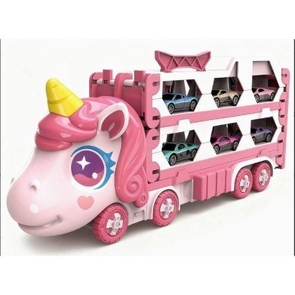 Cute  Transforming Truck Toy Expandable Racetrack & Vehicle Storage Set Portable Carrier With Mini Cars Toy For Girls Ages 3 And Up,Pickup Only