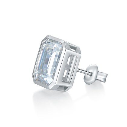 S925 Sterling Silver 8x10mm Emerald Cut Moissanite Stud Earrings  Platinum Plated Geometric Bezel With GRA Certificate Jewelry Gift Box Set