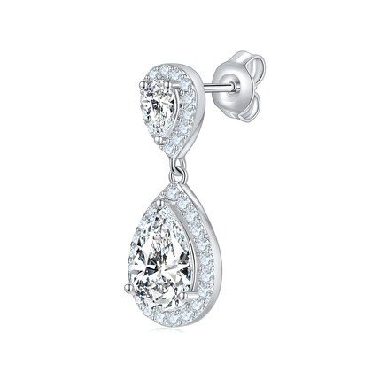 S925 Sterling Silver Platinum Plated Pear Cut Moissanite Dangle Earrings  6x9mm Teardrop Halo Drop Earrings With GRA Certificate Jewelry Gift Box Se…
