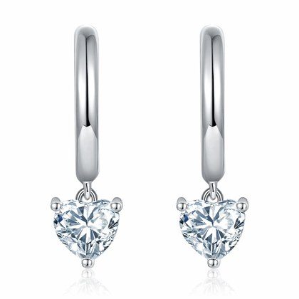 S925 Sterling Silver 5x5mm Heart Shaped Moissanite Hoop Earrings  Platinum Plated Dangle Earrings With GRA Certificate Romantic Jewelry Gift Box Set…