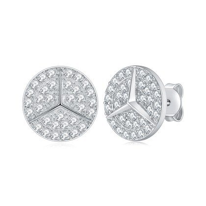 S925 Sterling Silver Moissanite Stud Earrings  Round Pave Three Pointed Star Geometric Design With GRA Certificate Platinum Plated Gift Box Set For …