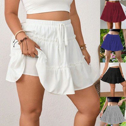 High Waist Drawstring Ruffle Tiered Mini Skirt With Liner, Casual A-Line Skort Sweet Cake Skirt Adjustable Tie Fake Two-piece Anti-Peek Skirt For Wo…