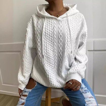 Casual Jacquard Oversized Hooded Long Sleeve Fashion Sweatshirt For Women