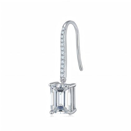 S925 Sterling Silver 6x8mm Emerald Cut Moissanite Dangle Earrings  Platinum Plated Hook Drop Earrings With GRA Certificate Elegant Jewelry Gift Box …