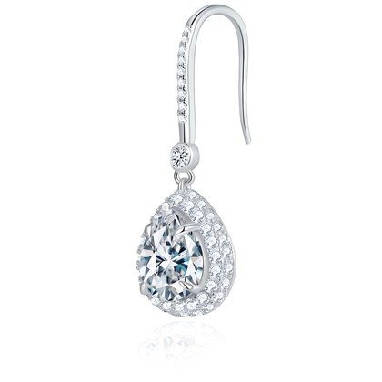 S925 Sterling Silver 7x9mm Pear Cut Moissanite Dangle Earrings  Teardrop Halo Hook Drop Earrings With GRA Certificate Platinum Plated Jewelry Gift B…