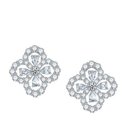 S925 Sterling Silver Moissanite Flower Stud Earrings  Pear Cut Clover Design With GRA Certificate Platinum Plated Jewelry Gift Box Set For Women