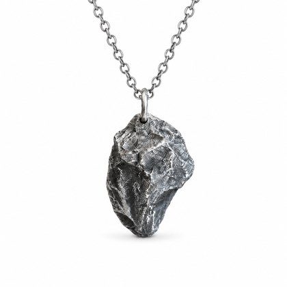 Raw Meteorite Stone Shape Antiqued Pendant Necklace For Men, Copper Plated Silver Irregular Rough Rock Vintage Gothic Biker Casual Street Jewelry Gi…