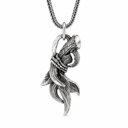 Antique Twisted Rope Wrap Wing Branch Pendant Necklace For Men Women, Copper Plated Silver Vintage Textured Gothic Nature Biker Street Jewelry Gift
