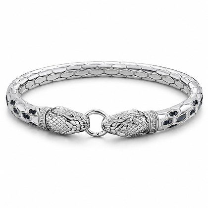 Dual Snake Head Honeycomb Scale Bracelet For Men, Copper Plated Silver Inlaid Black CZ Antique Oxidized Gothic Biker Vintage Wrist Jewelry Gift