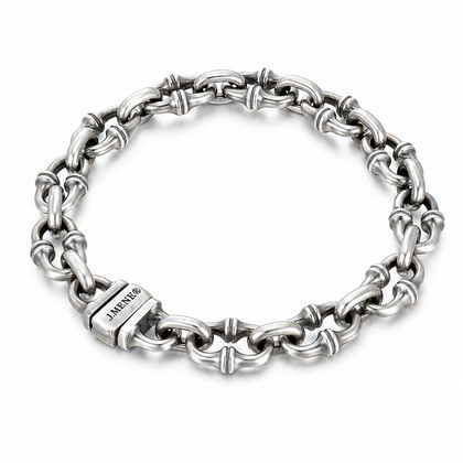 Vintage Horseshoe Link Heavy Chain Bracelet For Men, Copper Plated Silver Engraved  Push Lock Biker Punk Thick Wrist Jewelry Gift
