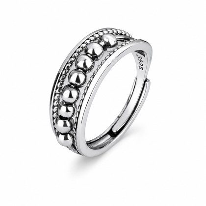 Moving Bead Fidget Spinner Open Adjustable Ring For Men Women, Copper Plated Silver Multi-Band Stress Relief Minimalist Stackable Daily Jewelry Gift
