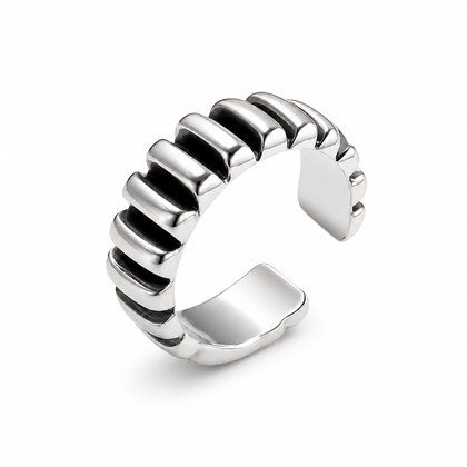 Chunky Vertical Groove Gear Texture Open Adjustable Wide Band Ring, Copper Silver Plated Minimalist Punk Stackable Daily Jewelry Gift For Men Women