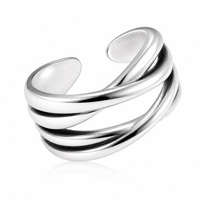 Chunky Multi Band Intertwined Twist Open Adjustable Ring For Women, Copper Silver Plated Minimalist Wide Stackable Plain Band Daily Jewelry Gift