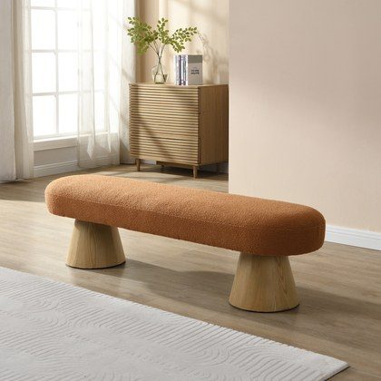 Dining Bench For Dining Room, Upholstered Bedroom End Of Bed Entryway Bench, Boucle Ottoman For Living Room, 64 L Orange Stool Top, 300 LBS Weight C…