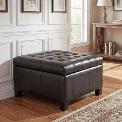 Black PU Storage Ottoman With Rubber Wood Legs, 30.25   Square Tufted Indoor Ottoman With Lift-Top Storage For Living Room, Bedroom & Entryway,300lb…
