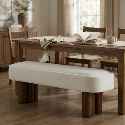 Indoor Beige Fabric Dining Bench With Walnut Color Legs, 51.57 L Upholstered Seating For Kitchen, Dining Room And Living Space,250lbs Capacity