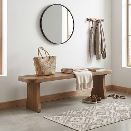 Indoor Pine Dining Bench, 62.9  L Solid Wood Seating, 350lbs Weight Capacity, Fits 3 People For Kitchen, Dining Room & Living Space