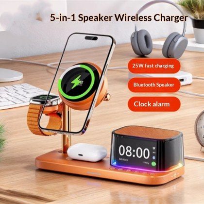 6-in-1 Magnetic Wireless Charger With Fast Chargingcompatible With Speakers Phones Earphones And Smartwatches