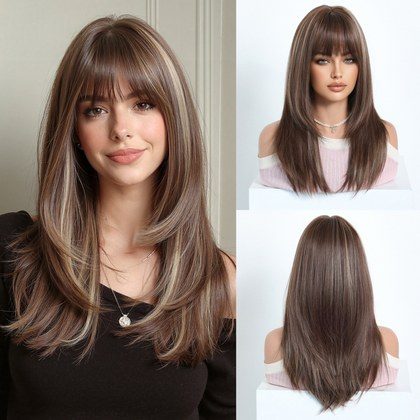 Womens High-Temperature Synthetic Wig With Bangs Hair Cap