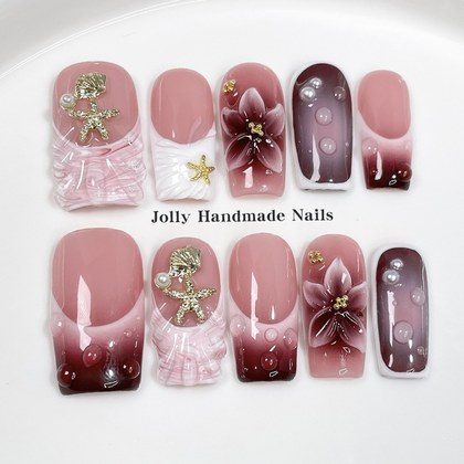 Womens French-style Purely Handmade Wearable Nails