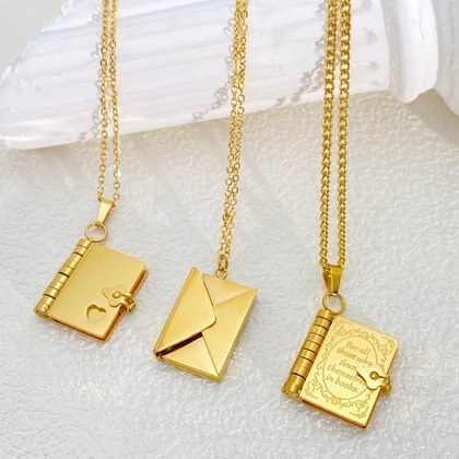 European And American 18k Gold plated Stainless Steel Openable Book Pendant Necklace