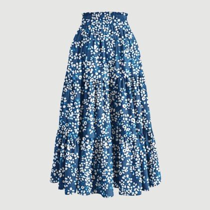 Printed Pocket-Patch Elastic-Waist Drawstring Skirt